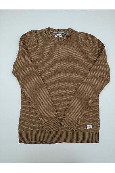JACK & JONES Chlapecký Bavlněný Svetr Hnědý Strukturovaný Smart Casual Velikost L
