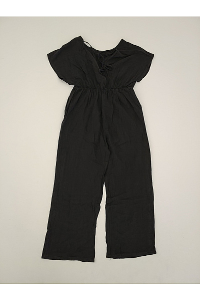 Černý lněný overal s krátkým rukávem a širokými nohavicemi Vel. XL/XXL | Unimoda | obrázek 3