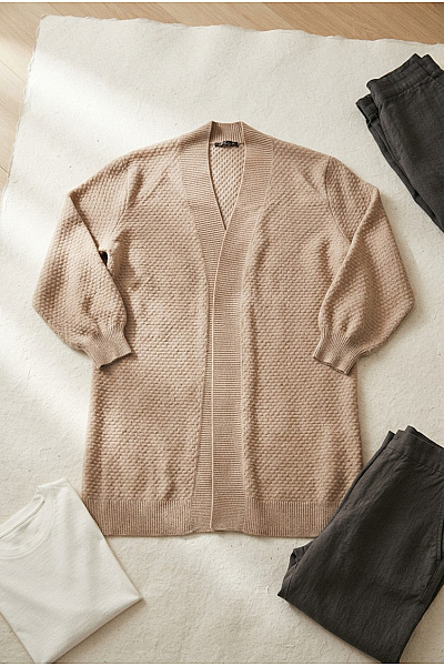 Goubi Béžový Kašmírový Kardigan Pletený Delší Velikost 2XL