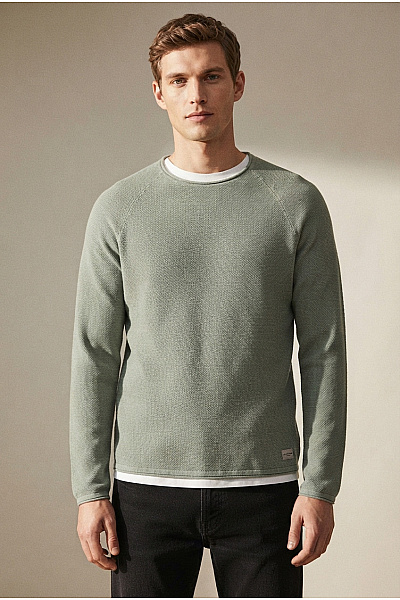 JACK & JONES Pánský Khaki Pletený Bavlněný Pulovr Basic Vel. EU S