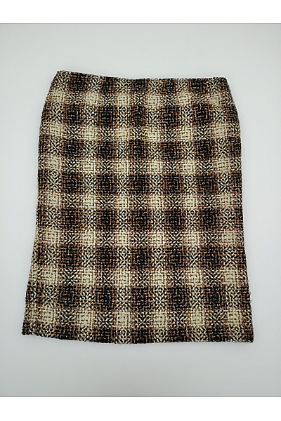 Hnědá kostkovaná pouzdrová sukně ke kolenům Vel. IT 48 | Unimoda | obrázek 2