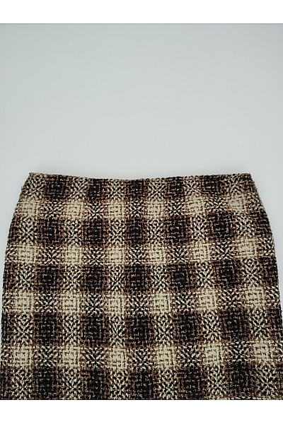 Hnědá kostkovaná pouzdrová sukně ke kolenům Vel. IT 48 | Unimoda | obrázek 4