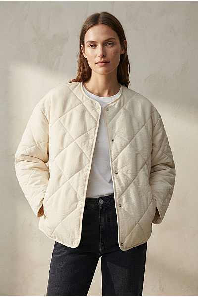 MANGO Béžová Prošívaná Přechodová Bunda Oversize Velikost EU M