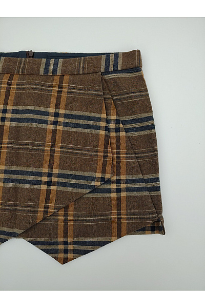 Basic Hnědá kostkovaná zavinovací mini sukně s kraťasy Velikost EU M | basic | obrázek 3