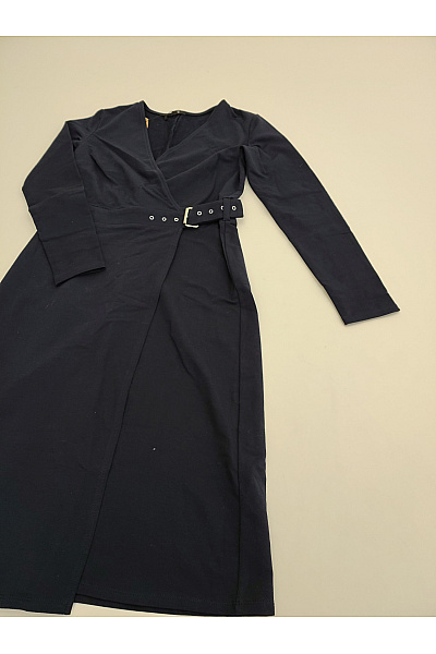 Be wear Černé bavlněné zavinovací midi šaty s dlouhým rukávem a páskem Velikost S | Be wear | obrázek 3