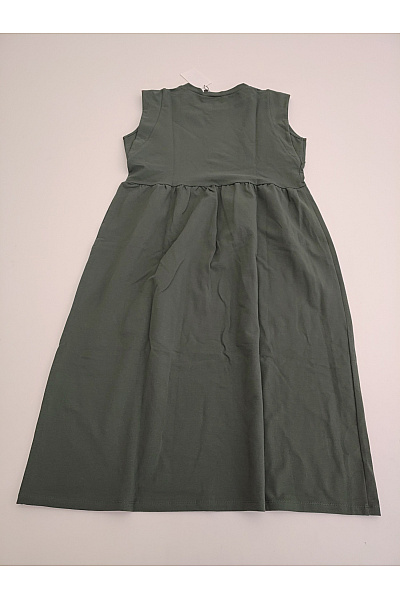 MOE Dámské khaki bavlněné midi šaty bez rukávů jednoduché volné Vel. L | MOE | obrázek 3