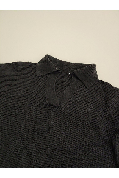 MADE IN ITALY Černý crop pletený pulovr s límečkem a výstřihem do V Velikost XL | MADE IN ITALY | obrázek 5