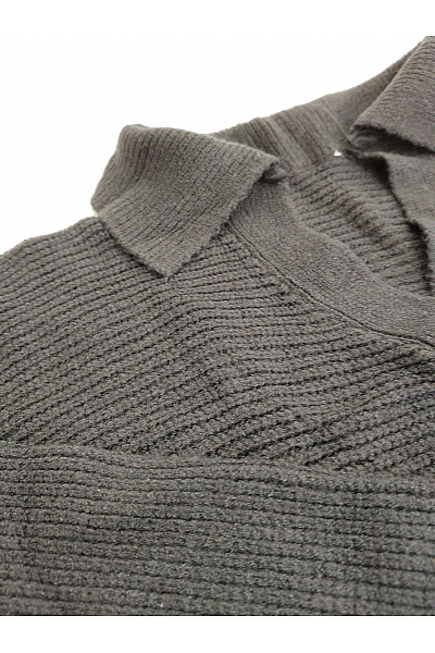 MADE IN ITALY Černý crop pletený pulovr s límečkem a výstřihem do V Velikost XL | MADE IN ITALY | obrázek 6