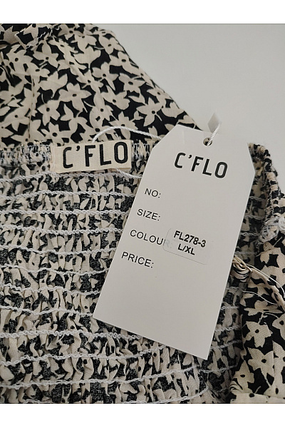C'FLO Černobílé letní midi šaty na ramínka s potiskem Velikost L/XL | C'FLO | obrázek 4