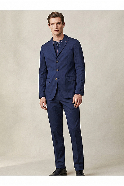 TOMMY HILFIGER Pánský Vlněný Společenský Oblek Modrý Smart Casual Velikost EU 52