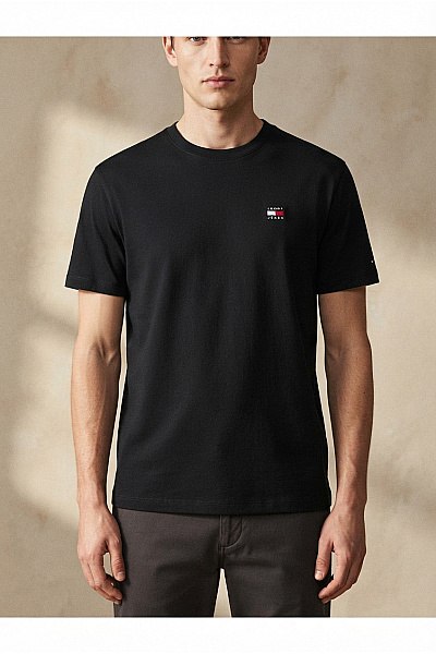 TOMMY HILFIGER Černé Bavlněné Pánské Tričko S Krátkým Rukávem Basic Vel. S