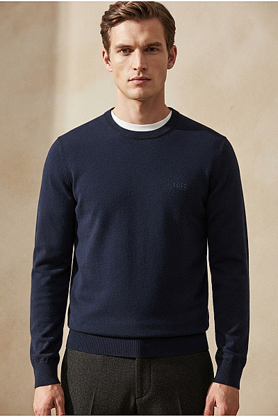 Hugo Boss Pánský Vlněný Pulovr Basic Elegantní Modrý Vel. M