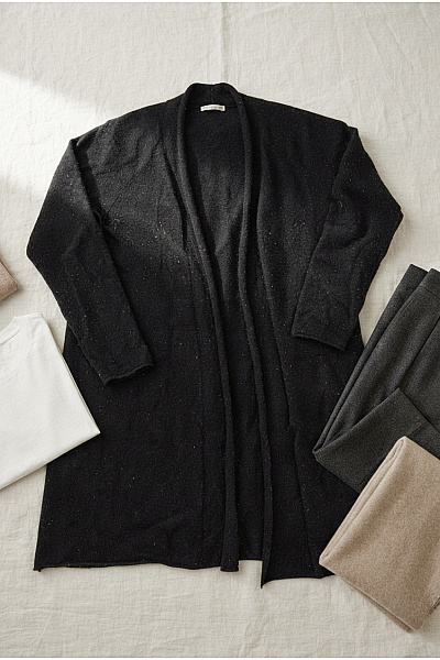 MAX TONSO CASHMERE Černý Kašmírový Kardigan Dlouhý Basic Velikost 3XL