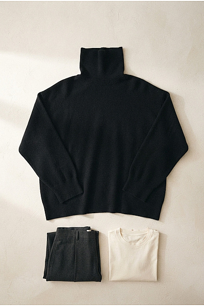 LAWRENCE GREY Dámský černý Kašmírový Rolák Oversized Velikost EU 40