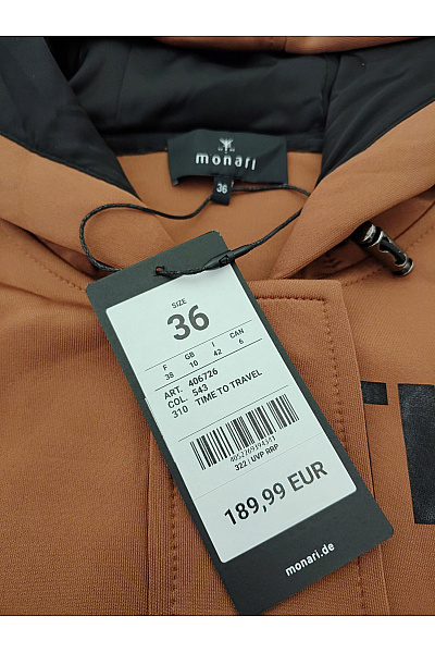 Monari Dámská hnědá dlouhá mikina s kapucí a potiskem Vel. DE 36 | monari | obrázek 7