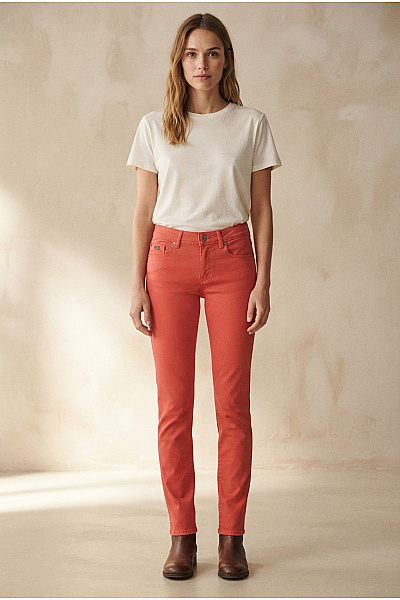 Loft Jeans Červené úzké Džíny S Kapsami Na Knoflíky Velikost 28