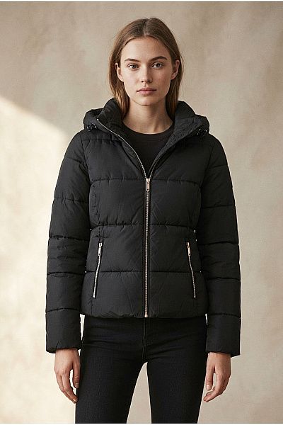 VERO MODA Černá Prošívaná Zimní Bunda S Kapucí Vel. EU XS
