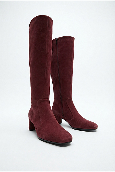 Ecco Červené Elegantní Vysoké Kozačky Na Podpatku Zip Velikost EU 39