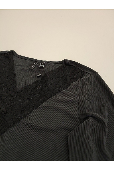 VERO MODA Dámské černé tričko s dlouhým rukávem a krajkovým výstřihem Vel. EU XS | VERO MODA | obrázek 4