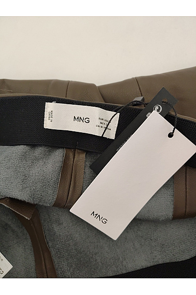 MANGO Khaki koženkové úzké kalhoty s vysokým pasem Vel. EU S | MANGO | obrázek 7