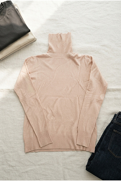 CC FASHION Béžový Dámský Kašmírový Rolák Basic Velikost L/XL