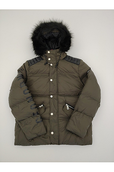 Geographical Norway Pánská khaki prošívaná zimní bunda s kapucí a kožíškem Vel. EU S | Geographical Norway | obrázek 2