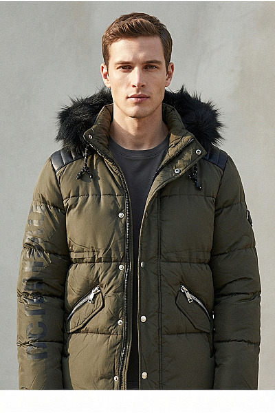 Geographical Norway Pánská Khaki Prošívaná Zimní Bunda S Kapucí A Kožíškem Vel. EU S