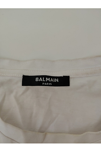Balmain Bílé bavlněné pánské tričko s krátkým rukávem a nápisem Vel. L | Balmain | obrázek 5