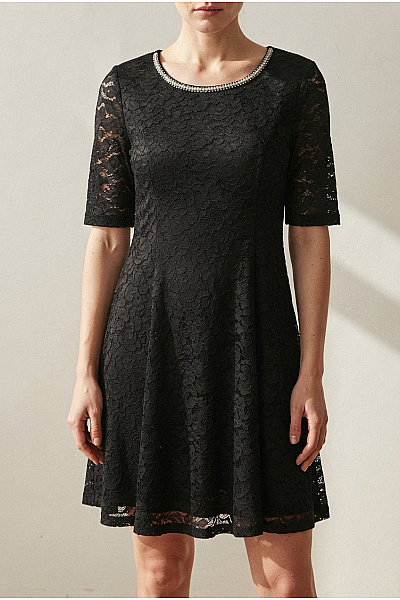 COUTURE LINE Černé Krajkové Koktejlové šaty Do áčka Velikost DE 50