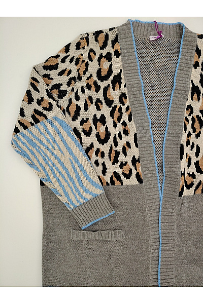curvy me Barevný pletený kardigan s leopardím vzorem a dlouhým rukávem Velikost DE 42 | curvy me | obrázek 4