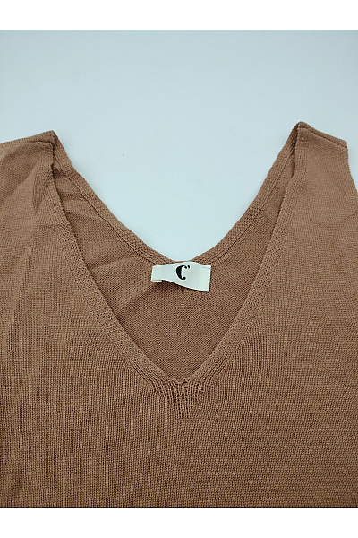 Bavlněné hnědé tílko bez rukávů s prodlouženým zadním dílem Velikost IT 38 | Unimoda | obrázek 3