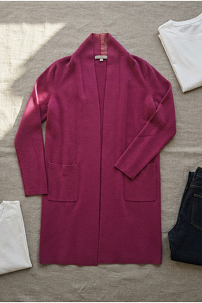 Jana Ina Růžový Pletený Kardigan Dlouhý Elegantní Vel. DE 36