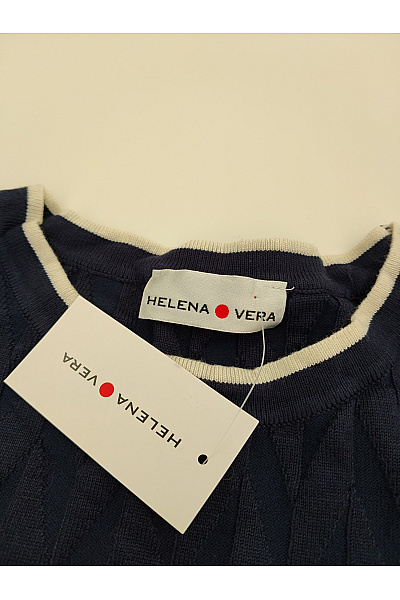 HELENA VERA Modrá pletená halenka s 3/4 rukávem a vzorem Velikost DE 44 | HELENA VERA | obrázek 4