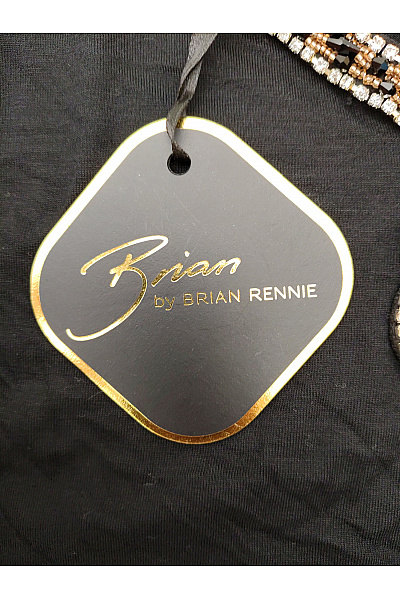 Brian Rennie Černé dámské tričko s dlouhým rukávem a zdobeným výstřihem elegantní Velikost DE 40 | Brian Rennie | obrázek 2