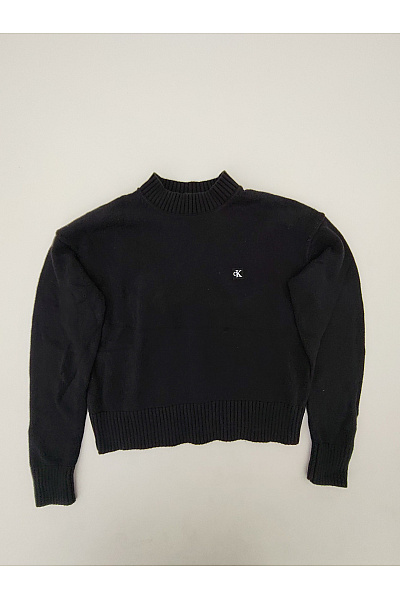 Calvin Klein Černý Bavlněný Crop Pulovr Se Stojáčkem Velikost S