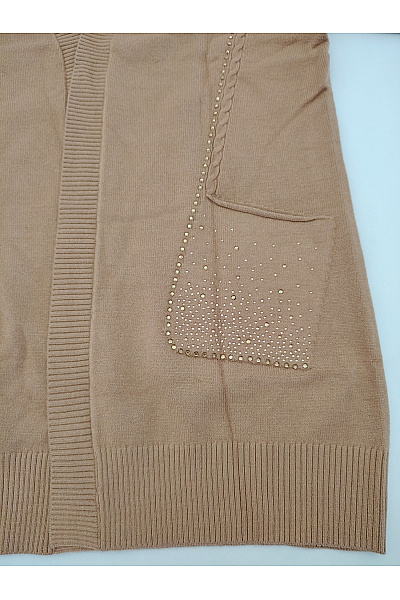COUTURE LINE Hnědý pletený kardigan s výstřihem do V a kamínky Vel. EU 36 | COUTURE LINE | obrázek 4