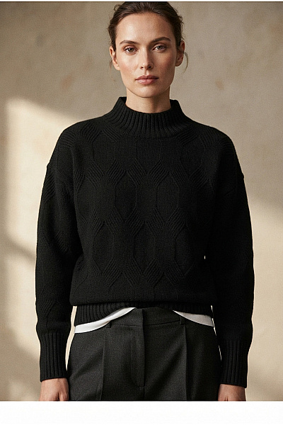 Belinda Gold Černý Pletený Pulovr Se Stojáčkem Oversized Vel. IT 44