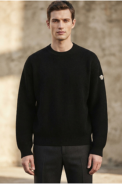 VERSACE Černý Pletený žebrovaný Pulovr Oversized Vel. L