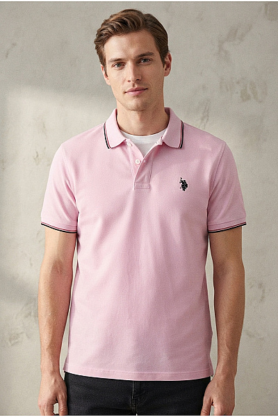 U.S.POLO ASSN. Růžové Bavlněné Pánské Polo Tričko S Límečkem A Krátkým Rukávem Velikost US M