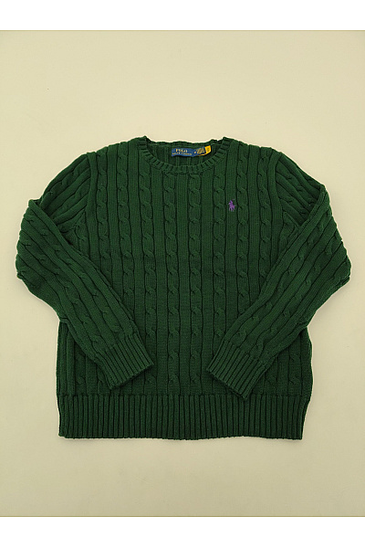 Ralph Lauren Zelený Pánský Pletený Pulovr S Copánkovým Vzorem Vel. XS