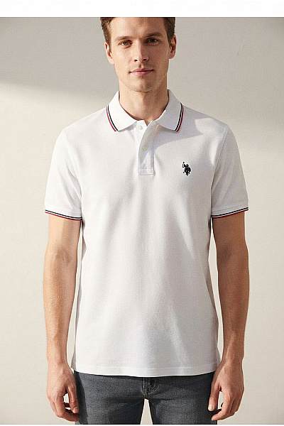 U.S.POLO ASSN. Bílé Bavlněné Polo Tričko S Krátkým Rukávem A Límečkem Velikost US XL