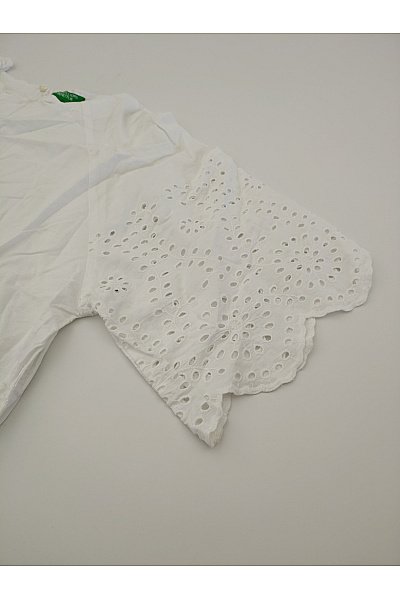 BENETTON Bílé bavlněné letní šaty s páskem a krajkovými rukávy Velikost L/G | BENETTON | obrázek 4