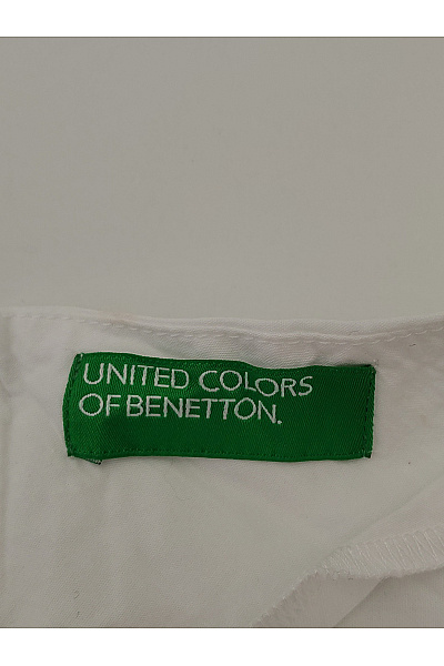 BENETTON Bílé bavlněné letní šaty s páskem a krajkovými rukávy Velikost L/G | BENETTON | obrázek 5