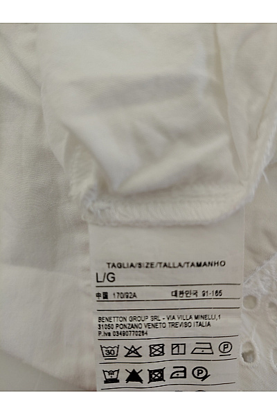 BENETTON Bílé bavlněné letní šaty s páskem a krajkovými rukávy Velikost L/G | BENETTON | obrázek 6