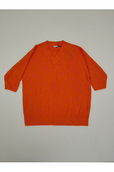Curvy Me Oranžové Dámské Pletené Tričko S Krátkým Rukávem Oversize Velikost DE 42