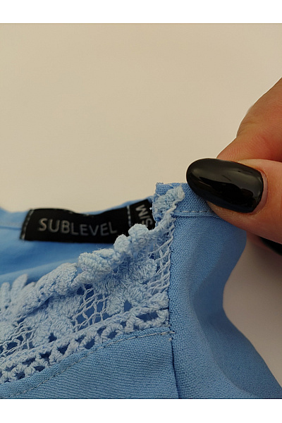 Sublevel Modré letní šaty s krátkým rukávem krajkové volné Vel. S/M | Sublevel | obrázek 9