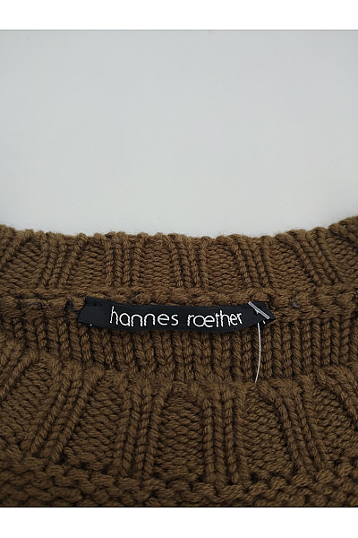 Hannes Roether Dámský vlněný pulovr merino khaki pruhovaný copánkový vzor Velikost L | Hannes Roether | obrázek 4