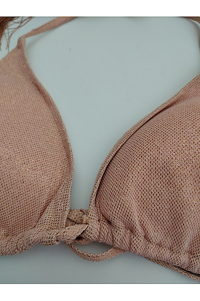 Béžové třpytivé bikiny za krk s třásněmi | Unimoda | obrázek 3