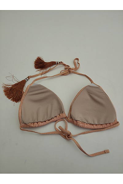 Béžové třpytivé bikiny za krk s třásněmi | Unimoda | obrázek 5