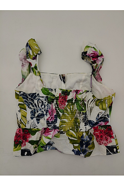 Guess Barevná lněná crop halenka s volánky a květinovým potiskem Vel. EU 44 | Guess | obrázek 4